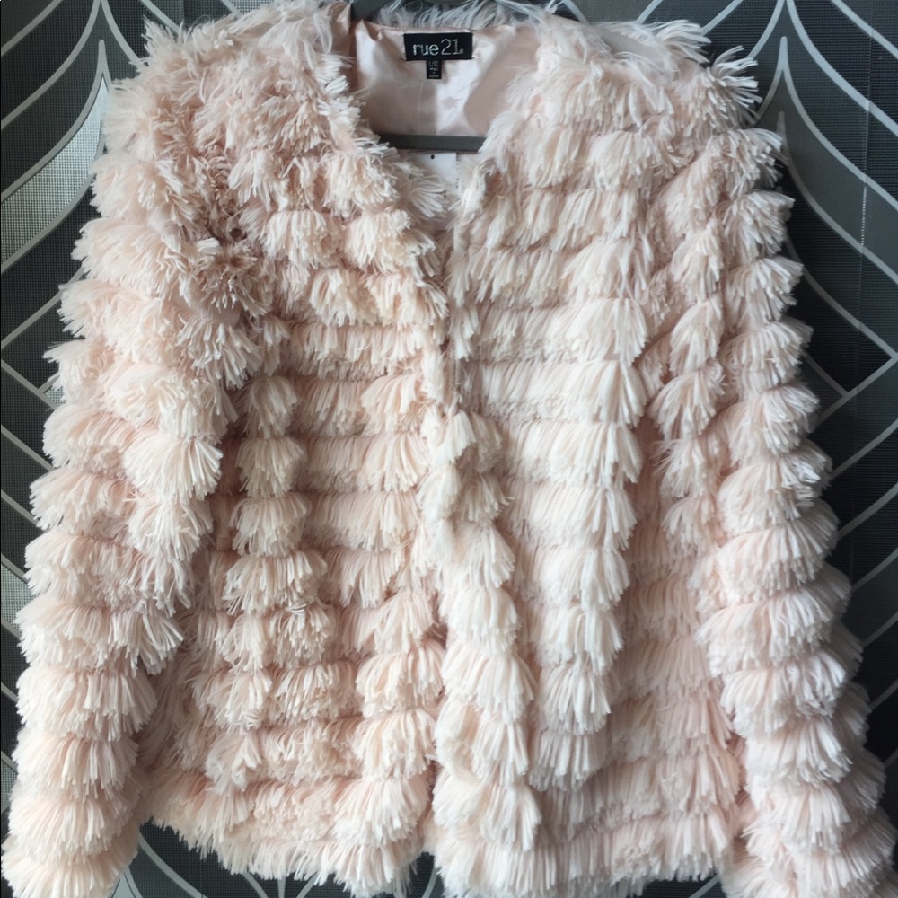 Blush peachy pink faux fur jacket